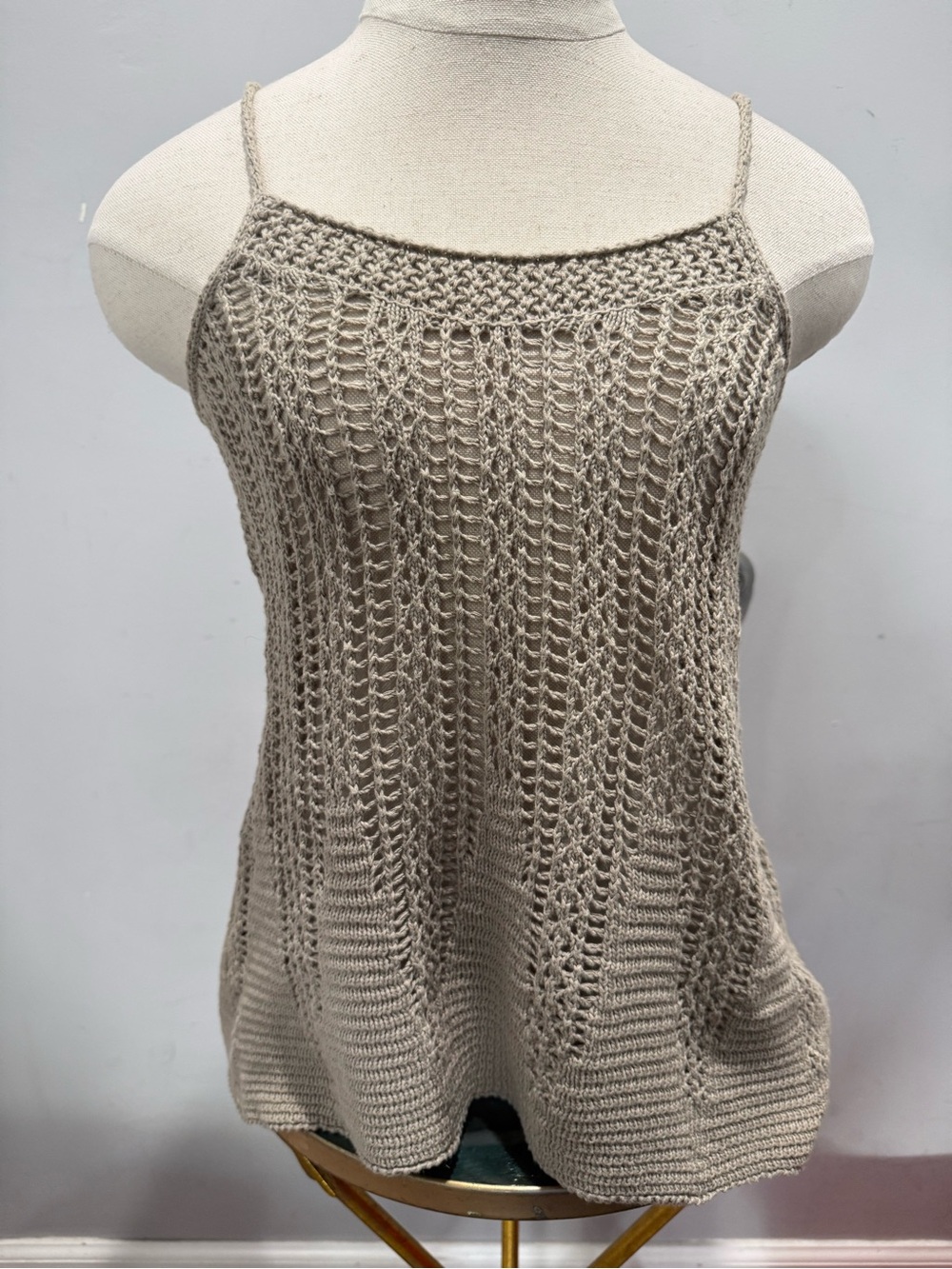 Express Crochet Spaghetti Strap Tank Top - Taupe